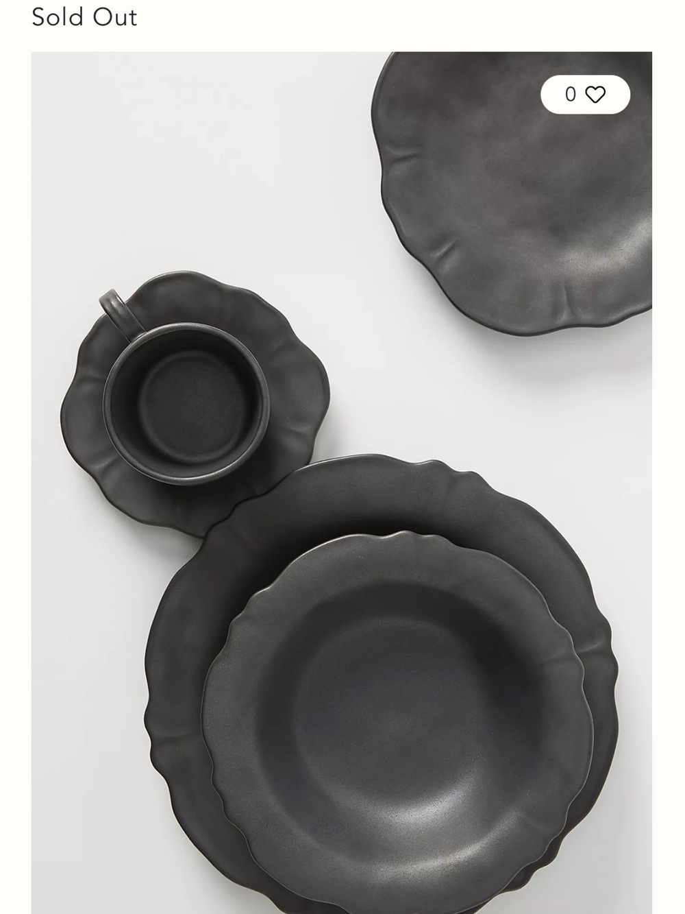 Anthropologie Matte Black Scalloped Ceramic Place Setting - 4 Piece